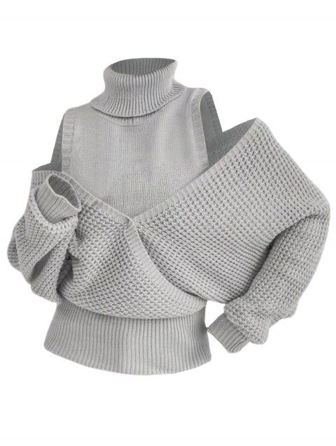 Pull tricoté de couleur unie, col roulé, épaules dénudées, pull surplis