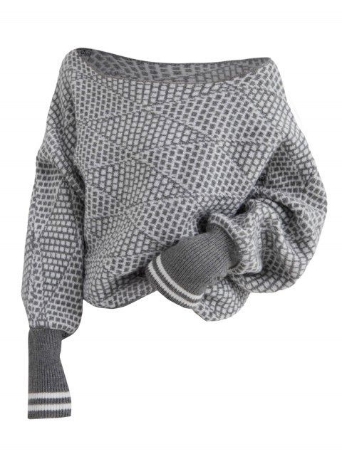 Pull tricoté à rayures géométriques, col rond, manches chauve-souris