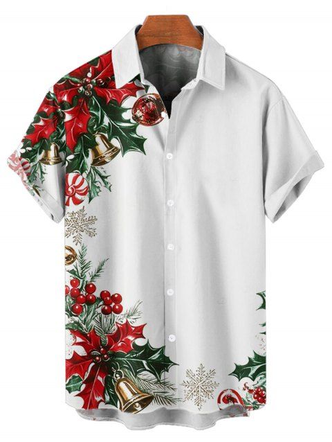 Chemise de vacances pour homme, imprimé sapin de Noël, flocon de neige, cloche, boutonnée