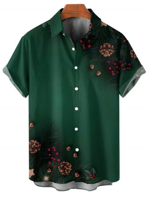 Chemise de vacances pour homme, imprimé sapin de Noël, étoile, pomme de pin, boutonnée