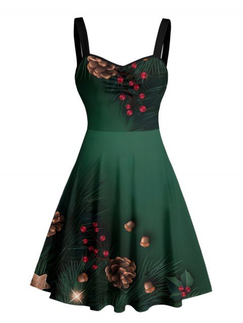 Robe de vacances Mini-robe froncée à imprimé sapin de Noël, étoile, pomme de pin