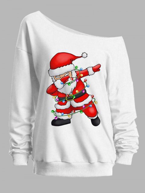 Sweat-shirt de Noël imprimé Père Noël à col incliné