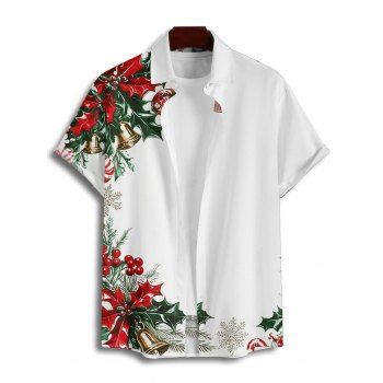 Couple Outfit Christmas Tree Snowflake Bell Print Belt Dress and Shirt Set