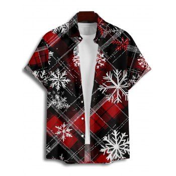 Men's Christmas Shirt Plaid Snowflake Print Button Up Shirt