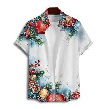 Men's Holiday Shirt Christmas Tree Elements Bell Print Button Up Shirt