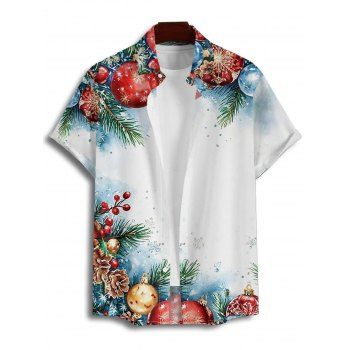Holiday Couple Outfit Christmas Tree Elements Print Belt Dress and Shirt Set