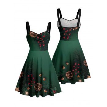 Holiday Dress Christmas Tree Star Pine Cone Print Ruched Mini Dress