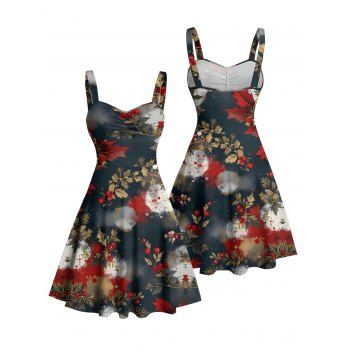 Vacation Dress Colorblock Maple Floral Print Ruched Mini Dress