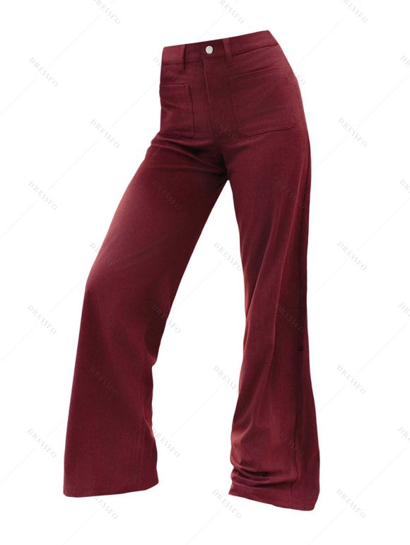 Pantalon droit de couleur unie avec braguette zippée et poches longues - Rouge Vineux XXL | US 14