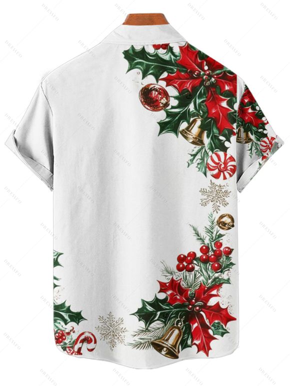 Chemise de vacances pour homme, imprimé sapin de Noël, flocon de neige, cloche, boutonnée - Blanc 3XL