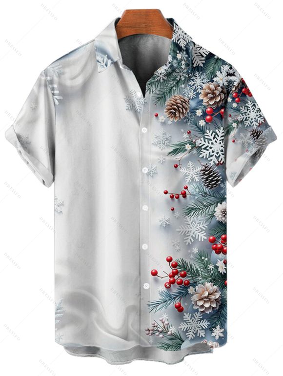 Chemise de vacances pour homme, chemise boutonnée à imprimé sapin de Noël et flocon de neige - Bleu 2XL