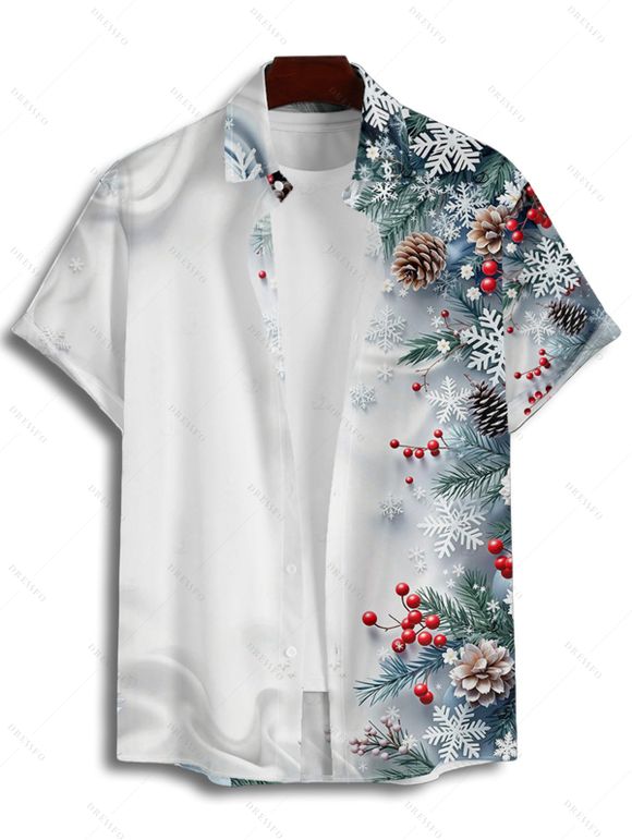 Chemise de vacances pour homme, chemise boutonnée à imprimé sapin de Noël et flocon de neige - Bleu 3XL