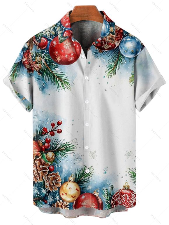 Chemise de vacances pour homme, imprimé cloches et éléments de sapin de Noël, boutonnée - Bleu 3XL
