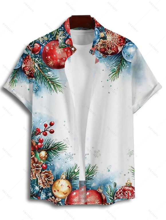 Chemise de vacances pour homme, imprimé cloches et éléments de sapin de Noël, boutonnée - Bleu 3XL
