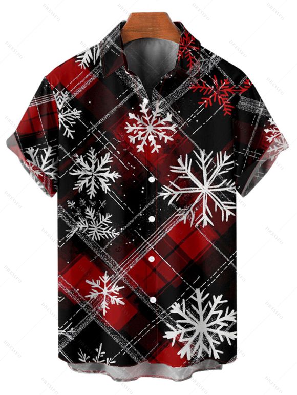 Chemise de Noël à carreaux pour homme, imprimé flocon de neige, boutonnée - Rouge S | US 4
