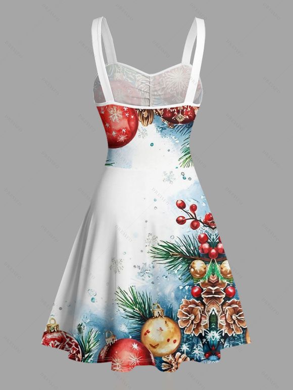 Holiday Couple Outfit Christmas Tree Elements Print Belt Dress and Shirt Set - Bleu S | US 4