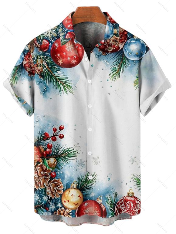 Holiday Couple Outfit Christmas Tree Elements Print Belt Dress and Shirt Set - Bleu S | US 4