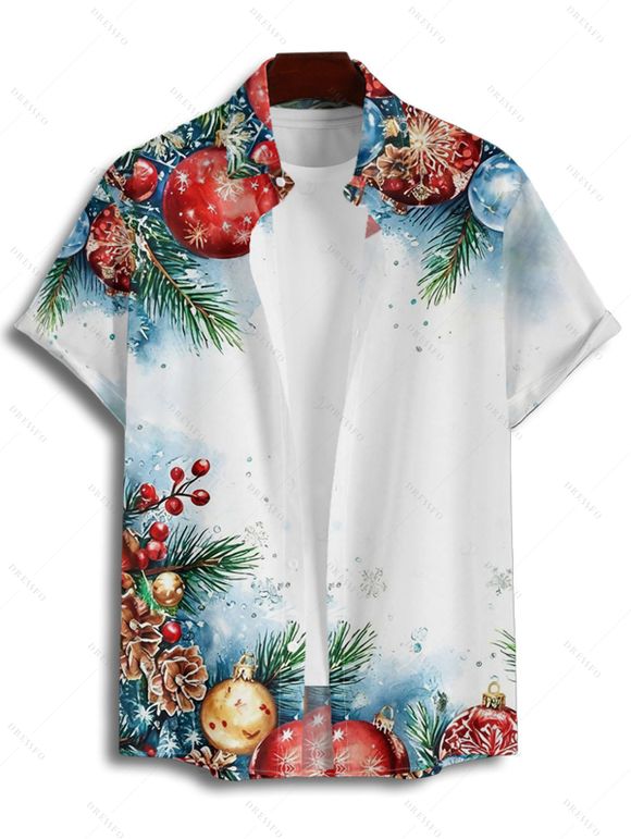 Holiday Couple Outfit Christmas Tree Elements Print Belt Dress and Shirt Set - Bleu S | US 4