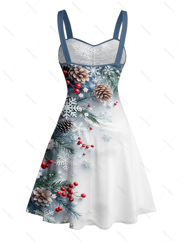 Holiday Couple Outfit Christmas Tree Snowflake Print Belt Dress and Shirt Set - Bleu gris S | US 4