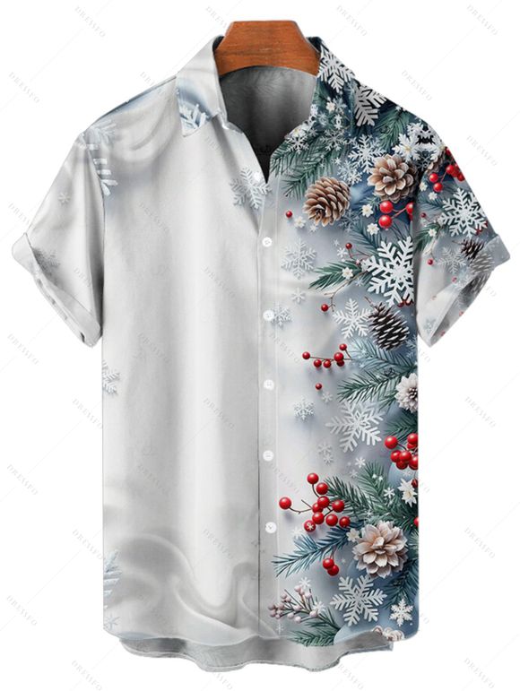 Holiday Couple Outfit Christmas Tree Snowflake Print Belt Dress and Shirt Set - Bleu gris S | US 4