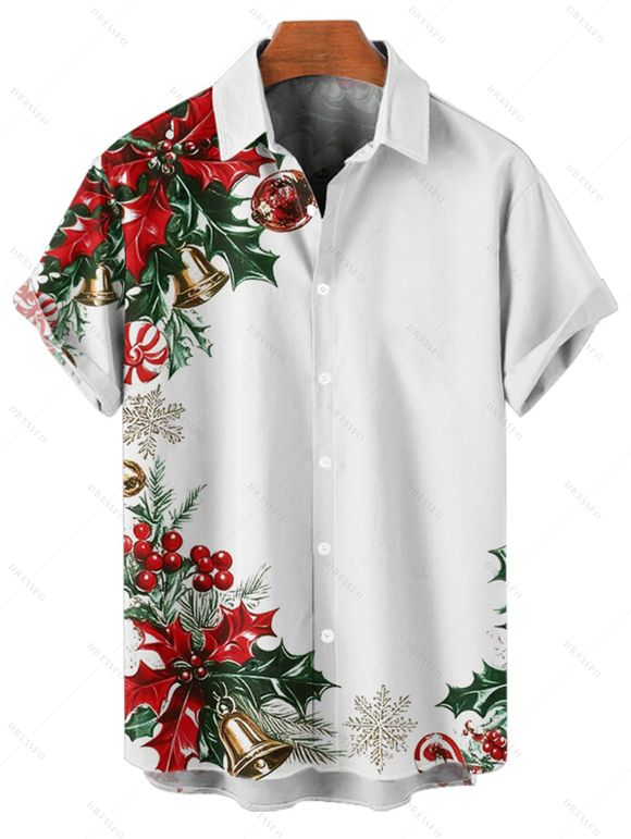 Couple Outfit Christmas Tree Snowflake Bell Print Belt Dress and Shirt Set - Rouge S | US 4