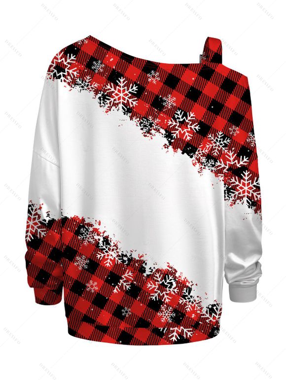 Sweat-shirt de Noël à carreaux, bonhomme de neige, flocon de neige, imprimé, boucle, col incliné - Rouge L | US 8-10