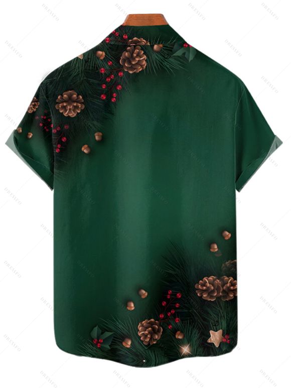 Chemise de vacances pour homme, imprimé sapin de Noël, étoile, pomme de pin, boutonnée - Vert profond 3XL