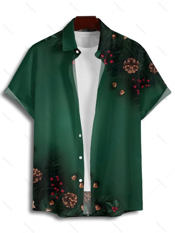 Chemise de vacances pour homme, imprimé sapin de Noël, étoile, pomme de pin, boutonnée - Vert profond 3XL