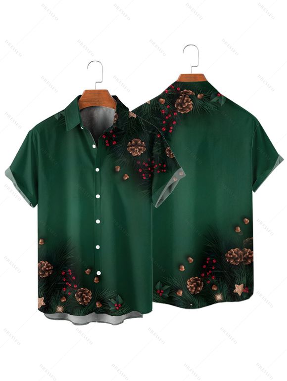 Chemise de vacances pour homme, imprimé sapin de Noël, étoile, pomme de pin, boutonnée - Vert profond 3XL