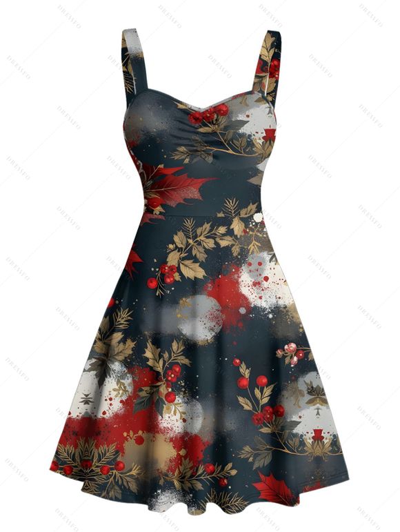 Robe de vacances mini-robe froncée à imprimé floral érable color-block - Noir XXXXXL | US 20