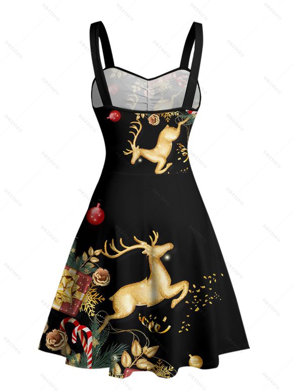 Robe de vacances Mini-robe froncée à imprimé élan et éléments de sapin de Noël - Noir XXXXXL | US 20