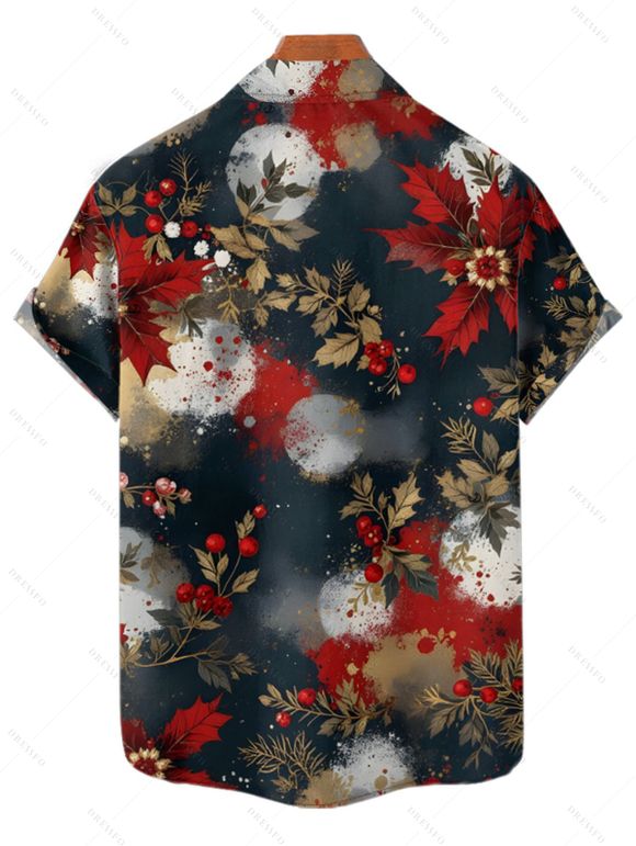 Chemise de vacances pour homme, chemise boutonnée à imprimé floral érable colorblock - Noir 3XL