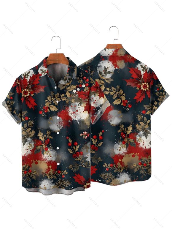 Chemise de vacances pour homme, chemise boutonnée à imprimé floral érable colorblock - Noir 3XL