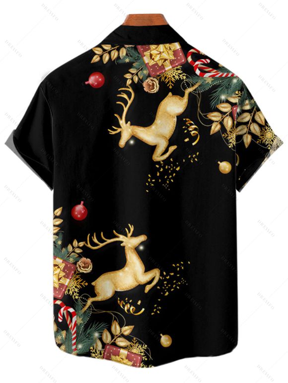 Holiday Couple Outfit Elk Christmas Tree Elements Print Dress and Shirt Set - Noir S | US 4