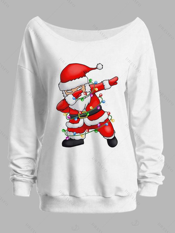 Sweat-shirt de Noël imprimé Père Noël à col incliné - Blanc L | US 8-10