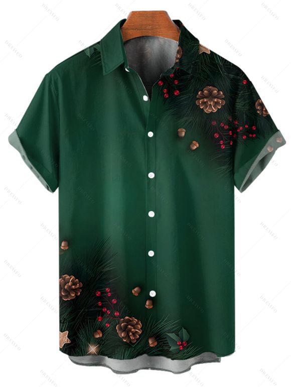 Holiday Couple Outfit Christmas Tree Star Pine Cone Print Dress and Shirt Set - Vert profond S | US 4