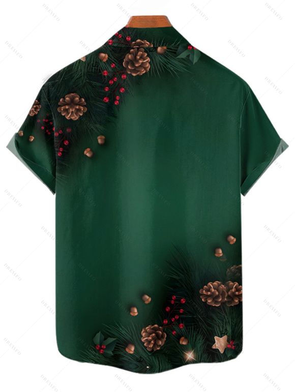 Holiday Couple Outfit Christmas Tree Star Pine Cone Print Dress and Shirt Set - Vert profond S | US 4