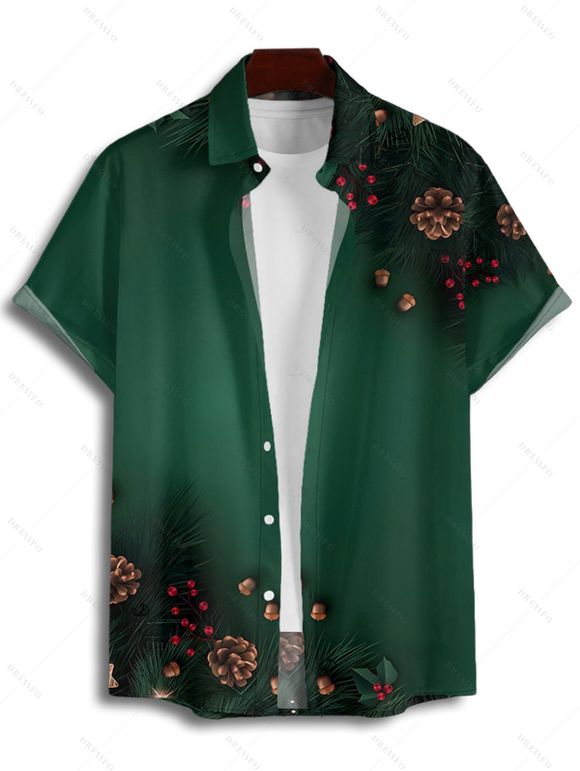 Holiday Couple Outfit Christmas Tree Star Pine Cone Print Dress and Shirt Set - Vert profond S | US 4