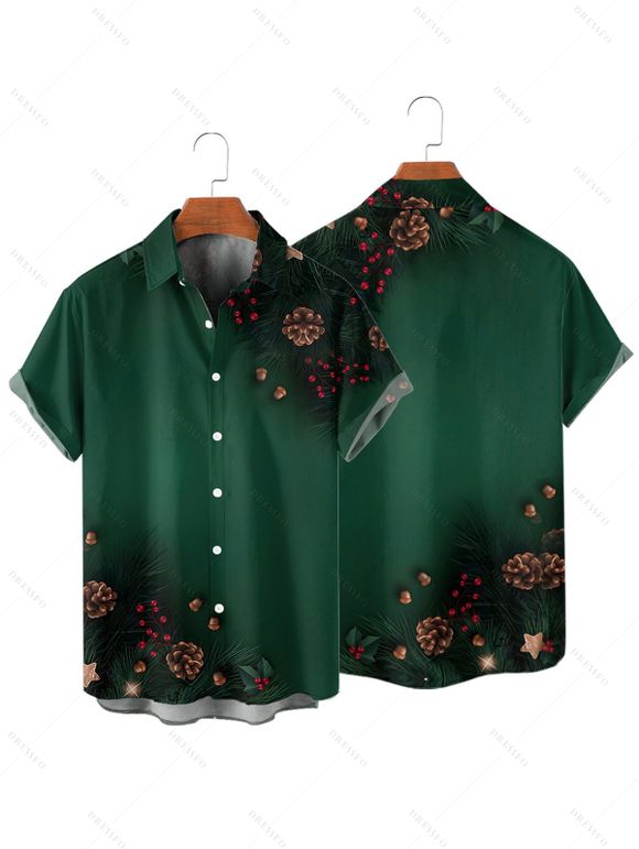 Holiday Couple Outfit Christmas Tree Star Pine Cone Print Dress and Shirt Set - Vert profond S | US 4
