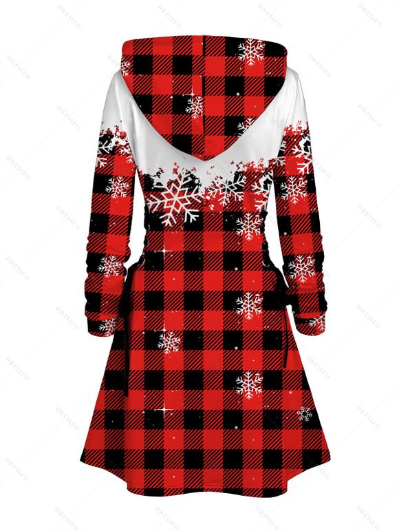 Robe à capuche de vacances à carreaux, imprimé chapeau de Noël flocon de neige, robe à lacets - Rouge L | US 8-10