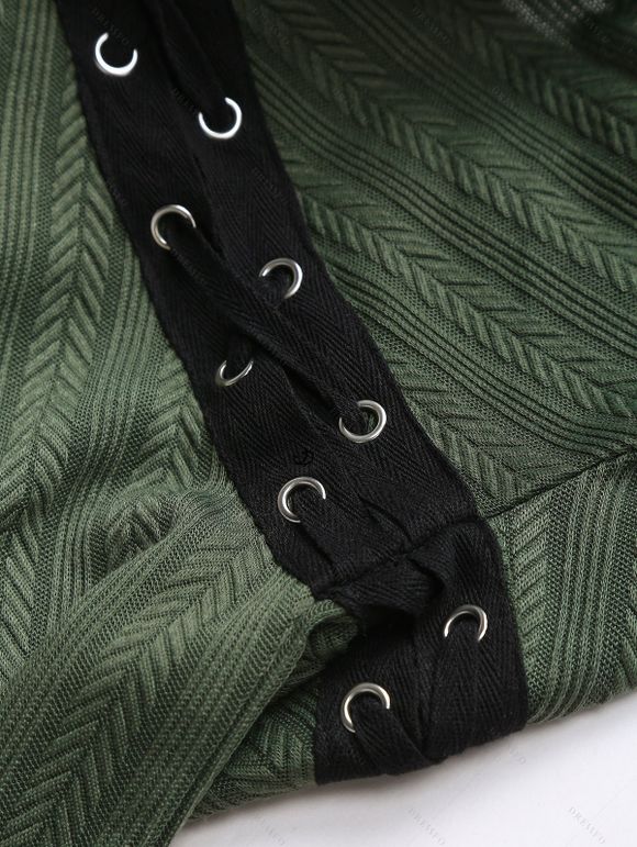 Haut texturé de couleur unie à lacets et découpes, col oblique, manches longues - Vert XXL | US 14