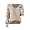 Pull tricoté de couleur unie à manches longues et col en V ajouré - café lumière S | US 4