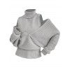 Pull tricoté de couleur unie, col roulé, épaules dénudées, pull surplis - Gris Clair L | US 8