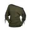 Women Outfit Lace Up Solid Color Textured Skew Neck Top and Leggings Set - ARMY GREEN S | US 4