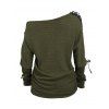 Haut à lacets et œillets, couleur unie, col oblique, manches longues - Vert Armée XL | US 12