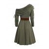 Robe à épaules cintrées colorblock, robe à col oblique et ceinture à anneau en O - Vert profond S | US 4