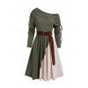 Robe à épaules cintrées colorblock, robe à col oblique et ceinture à anneau en O - Vert profond S | US 4