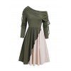 Robe à épaules cintrées colorblock, robe à col oblique et ceinture à anneau en O - Vert profond S | US 4
