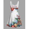 Robe de vacances à imprimé cloches et éléments de sapin de Noël Robe à ceinture froncée - Rouge L | US 8-10