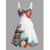 Robe de vacances à imprimé cloches et éléments de sapin de Noël Robe à ceinture froncée - Rouge L | US 8-10